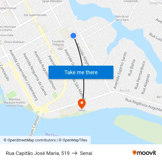 Rua Capitão José Maria, 519 to Senai map