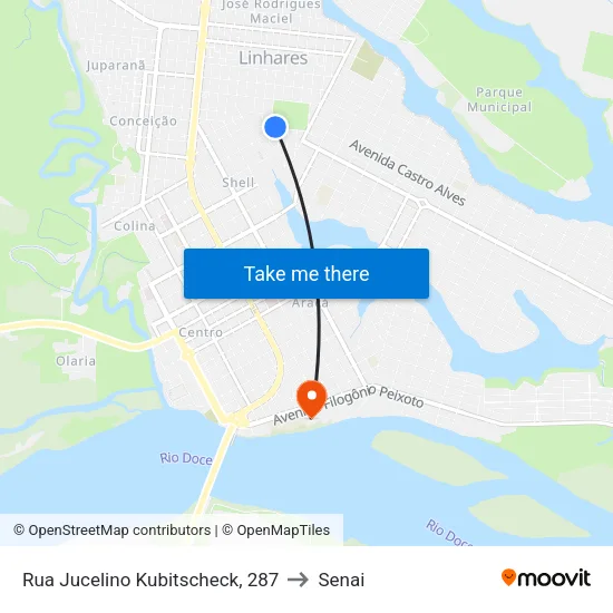 Rua Jucelino Kubitscheck, 287 to Senai map