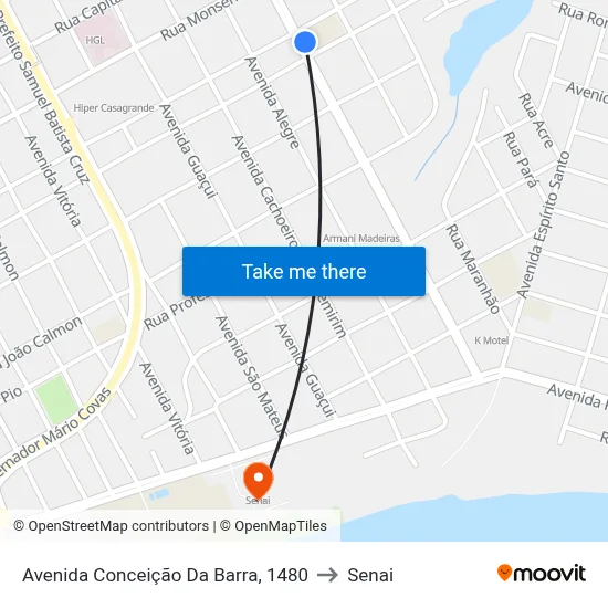 Avenida Conceição Da Barra, 1480 to Senai map