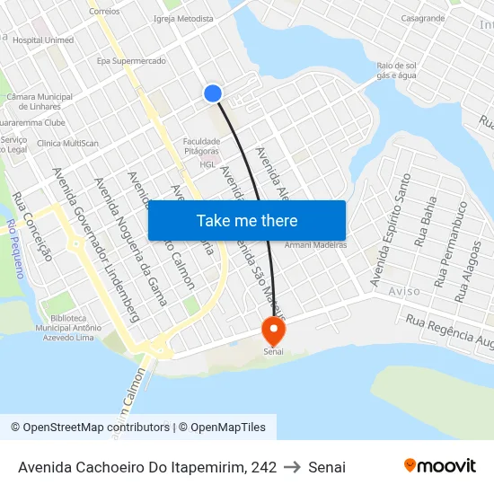 Avenida Cachoeiro Do Itapemirim, 242 to Senai map