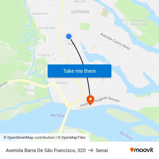 Avenida Barra De São Francisco, 320 to Senai map
