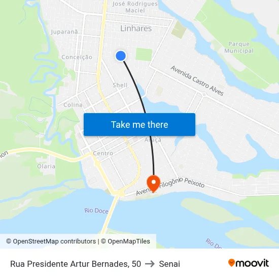 Rua Presidente Artur Bernades, 50 to Senai map
