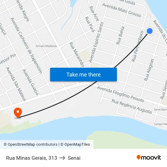Rua Minas Gerais, 313 to Senai map