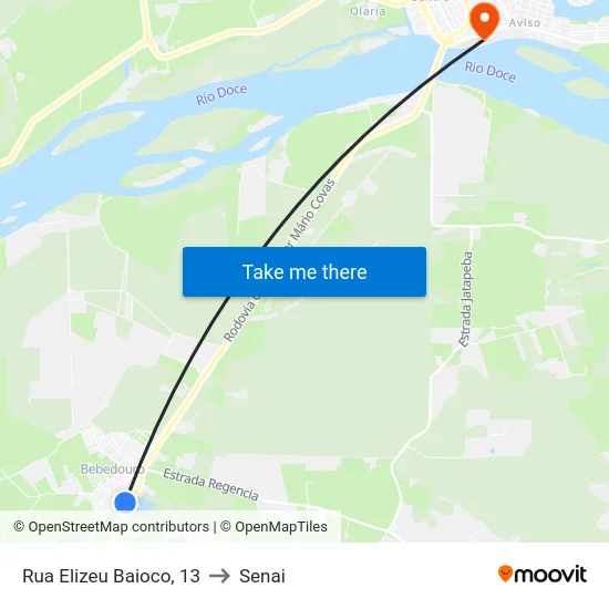 Rua Elizeu Baioco, 13 to Senai map