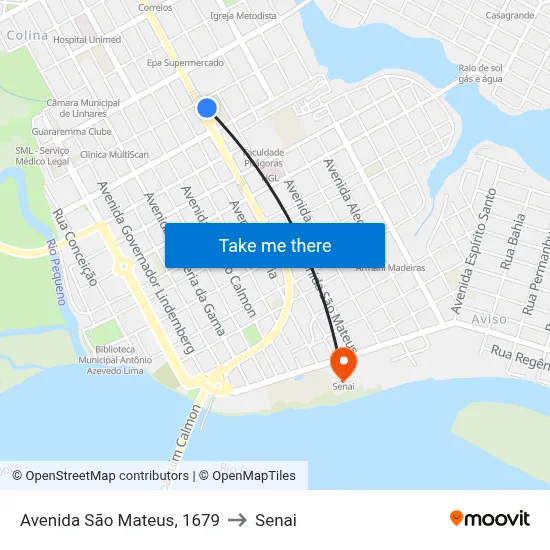 Avenida São Mateus, 1679 to Senai map