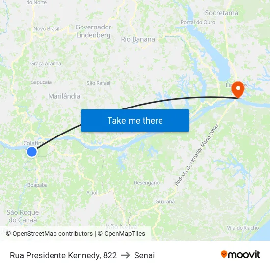 Rua Presidente Kennedy, 822 to Senai map