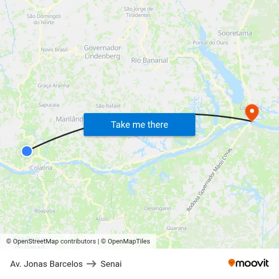 Av. Jonas Barcelos to Senai map