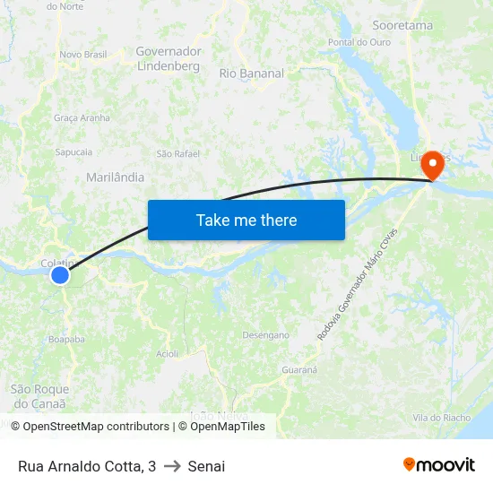 Rua Arnaldo Cotta, 3 to Senai map