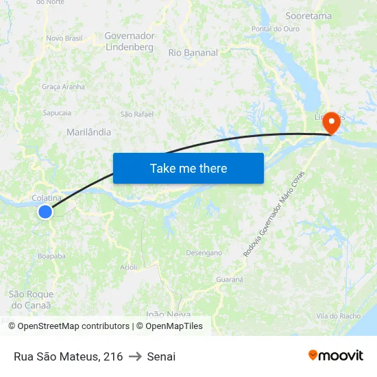 Rua São Mateus, 216 to Senai map