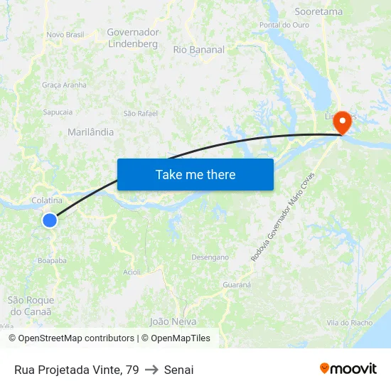 Rua Projetada Vinte, 79 to Senai map