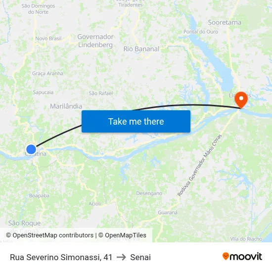 Rua Severino Simonassi, 41 to Senai map