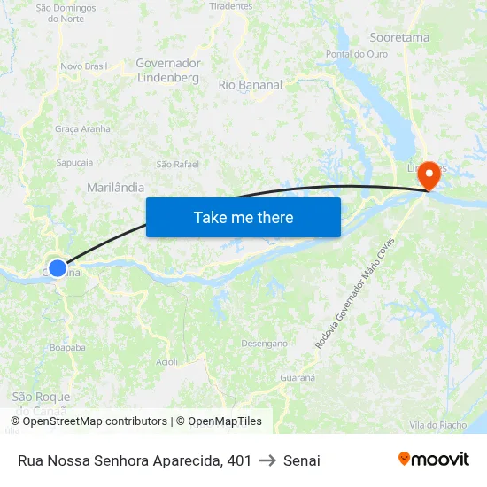 Rua Nossa Senhora Aparecida, 401 to Senai map