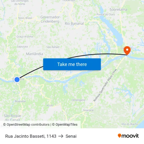 Rua Jacinto Basseti, 1143 to Senai map