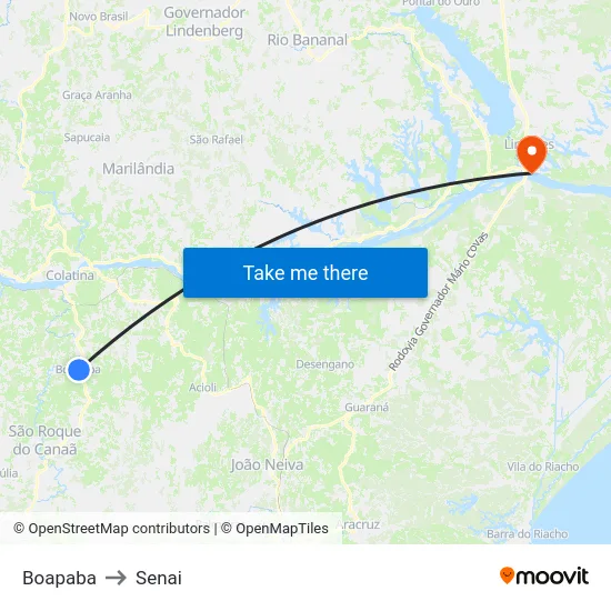Boapaba to Senai map