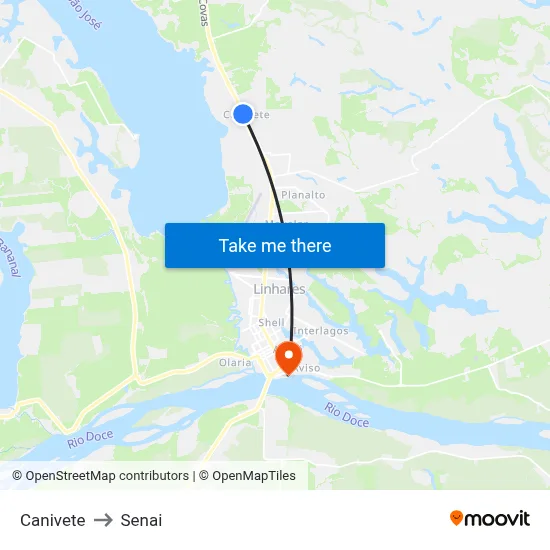 Canivete to Senai map