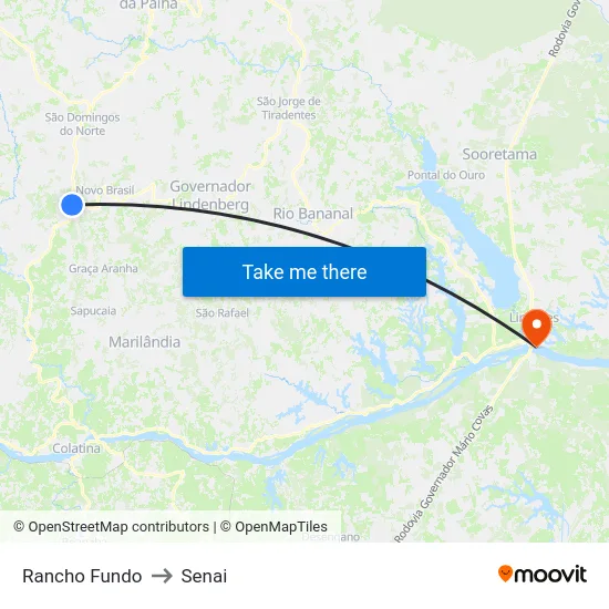 Rancho Fundo to Senai map