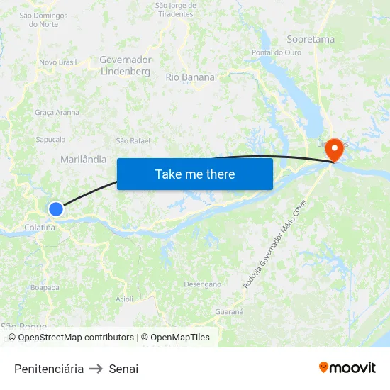 Penitenciária to Senai map