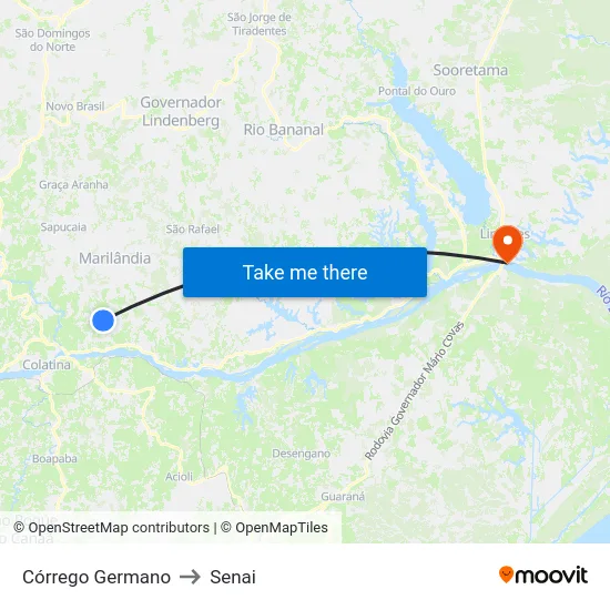 Córrego Germano to Senai map