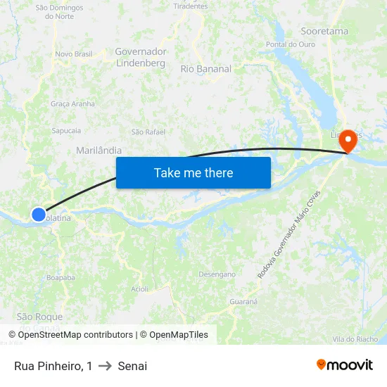Rua Pinheiro, 1 to Senai map