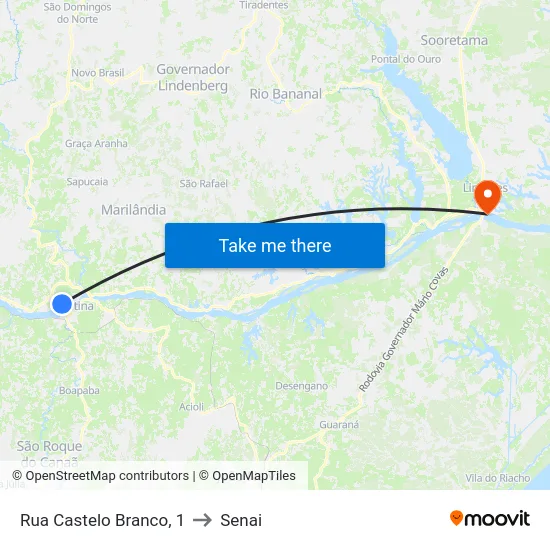Rua Castelo Branco, 1 to Senai map