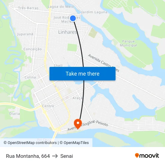 Rua Montanha, 664 to Senai map