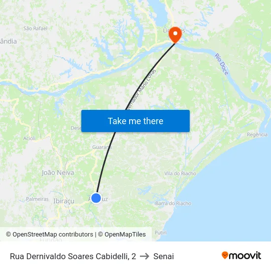 Rua Dernivaldo Soares Cabidelli, 2 to Senai map