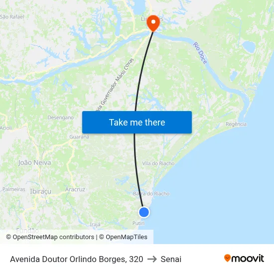 Avenida Doutor Orlindo Borges, 320 to Senai map