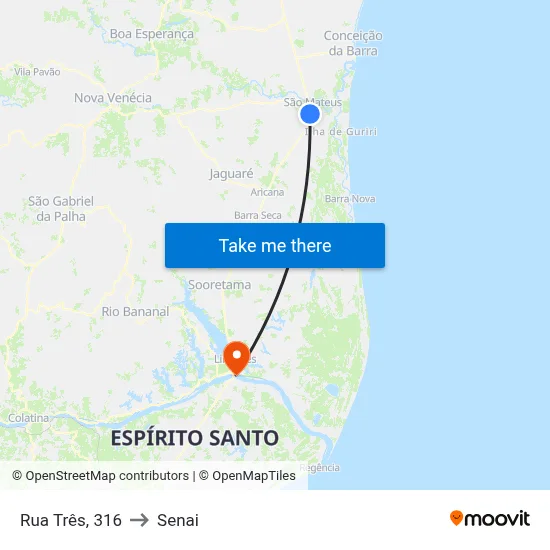 Rua Três, 316 to Senai map
