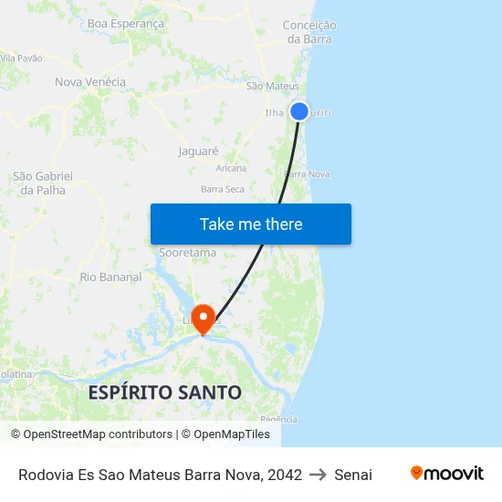 Rodovia Es Sao Mateus Barra Nova, 2042 to Senai map