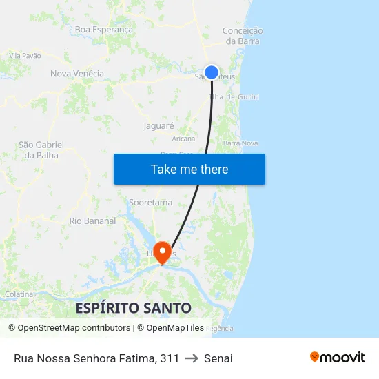 Rua Nossa Senhora Fatima, 311 to Senai map
