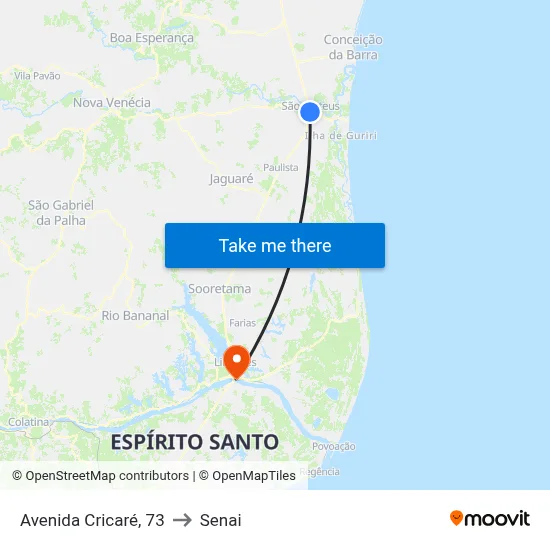 Avenida Cricaré, 73 to Senai map