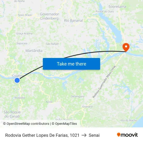 Rodovia Gether Lopes De Farias, 1021 to Senai map