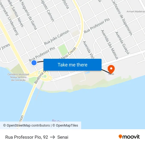 Rua Professor Pio, 92 to Senai map