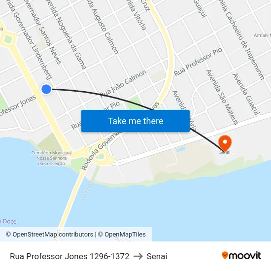 Rua Professor Jones 1296-1372 to Senai map