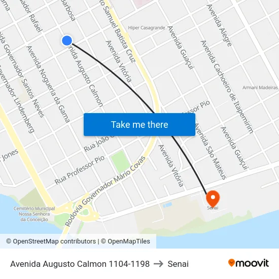 Avenida Augusto Calmon 1104-1198 to Senai map