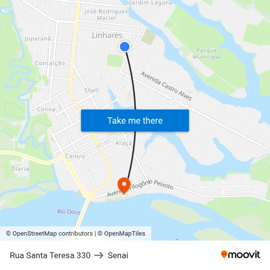 Rua Santa Teresa 330 to Senai map