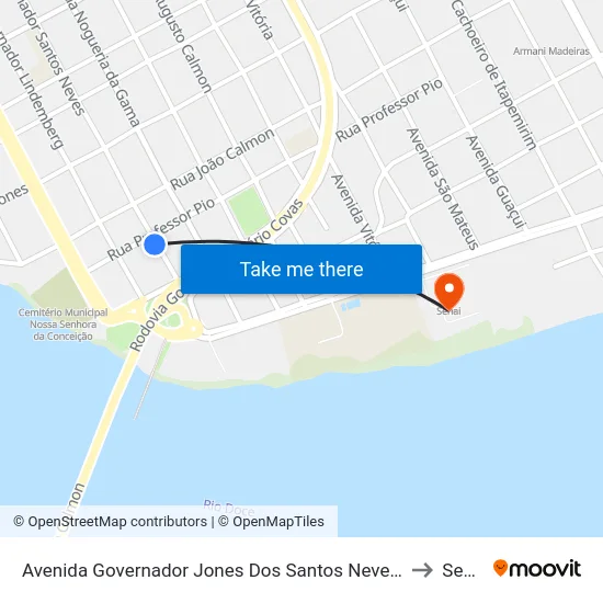 Avenida Governador Jones Dos Santos Neves 303 to Senai map