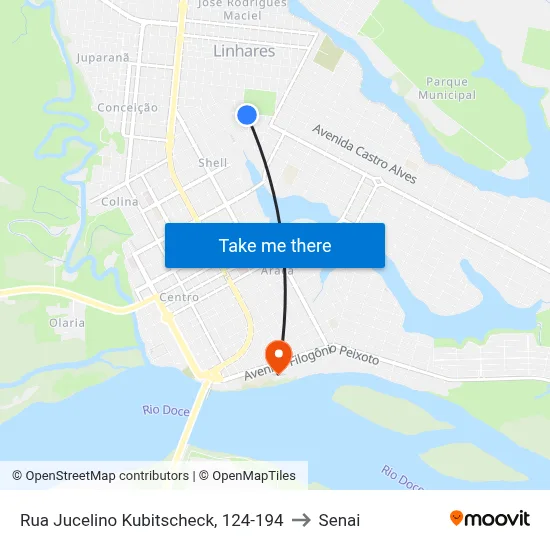 Rua Jucelino Kubitscheck, 124-194 to Senai map