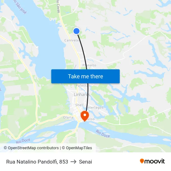 Rua Natalino Pandolfi, 853 to Senai map