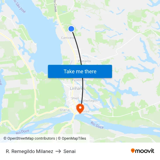 R. Remegildo Milanez to Senai map