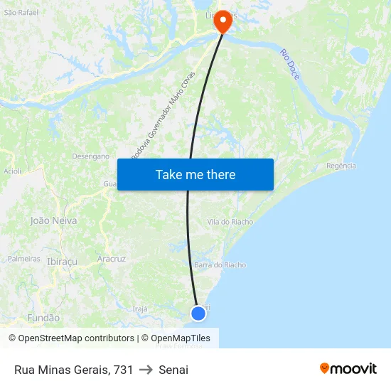 Rua Minas Gerais, 731 to Senai map