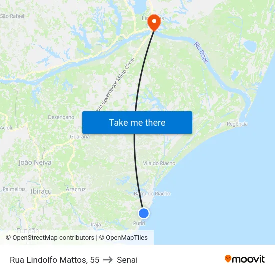 Rua Lindolfo Mattos, 55 to Senai map