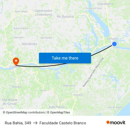 Rua Bahia, 349 to Faculdade Castelo Branco map