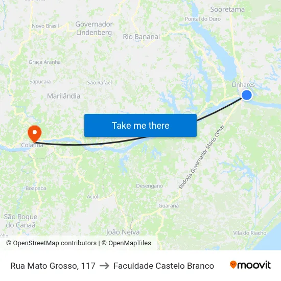 Rua Mato Grosso, 117 to Faculdade Castelo Branco map