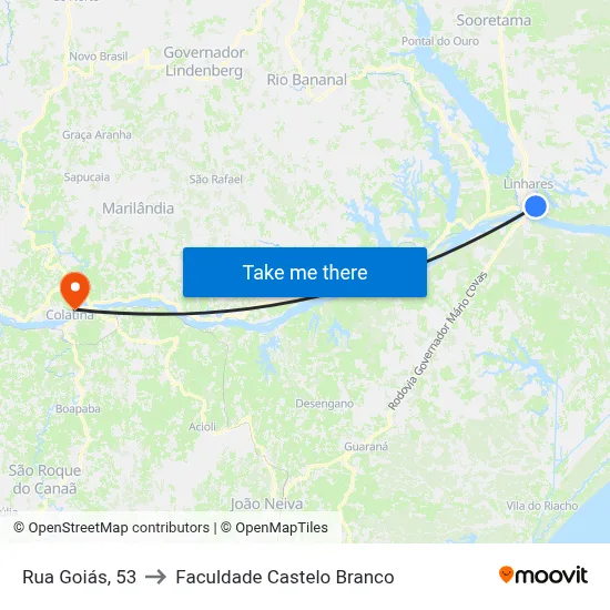 Rua Goiás, 53 to Faculdade Castelo Branco map