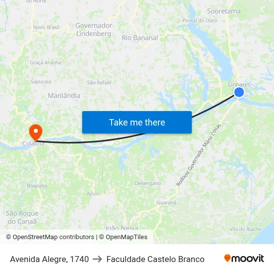 Avenida Alegre, 1740 to Faculdade Castelo Branco map