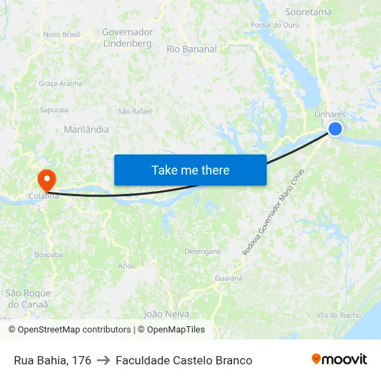 Rua Bahia, 176 to Faculdade Castelo Branco map