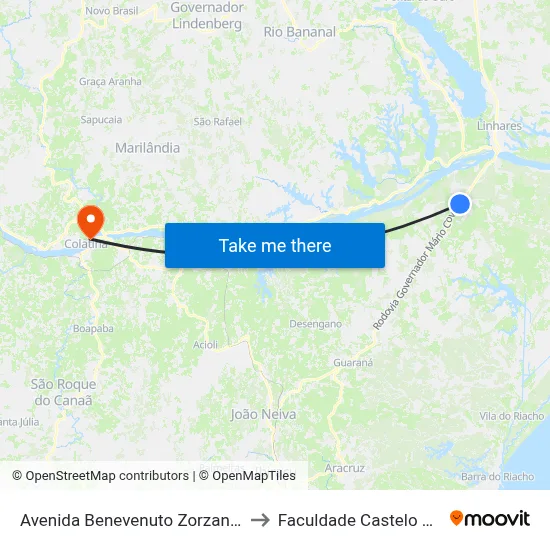 Avenida Benevenuto Zorzanelli, 955 to Faculdade Castelo Branco map