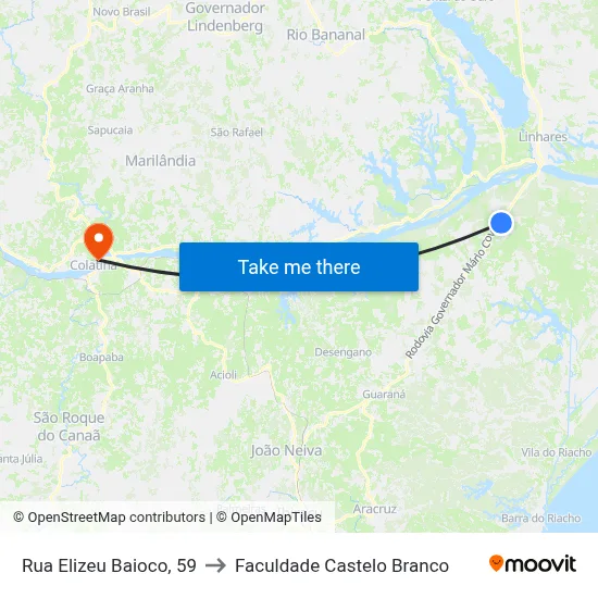 Rua Elizeu Baioco, 59 to Faculdade Castelo Branco map