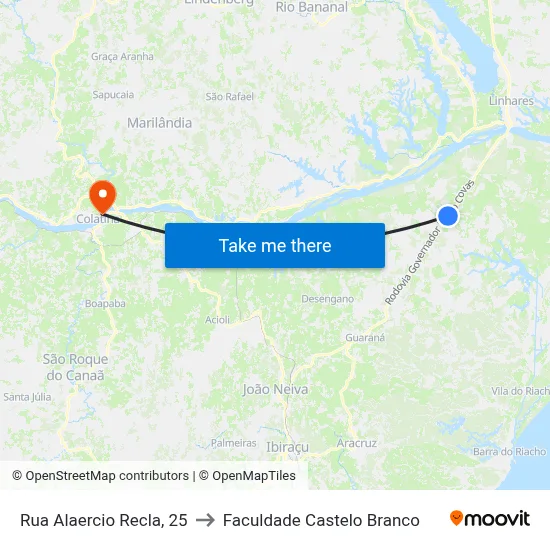 Rua Alaercio Recla, 25 to Faculdade Castelo Branco map